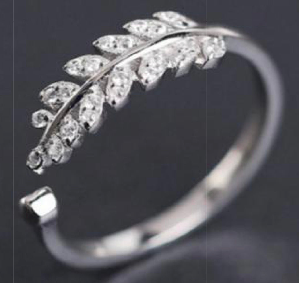 Simple Silver Leaf Adjustable Ring