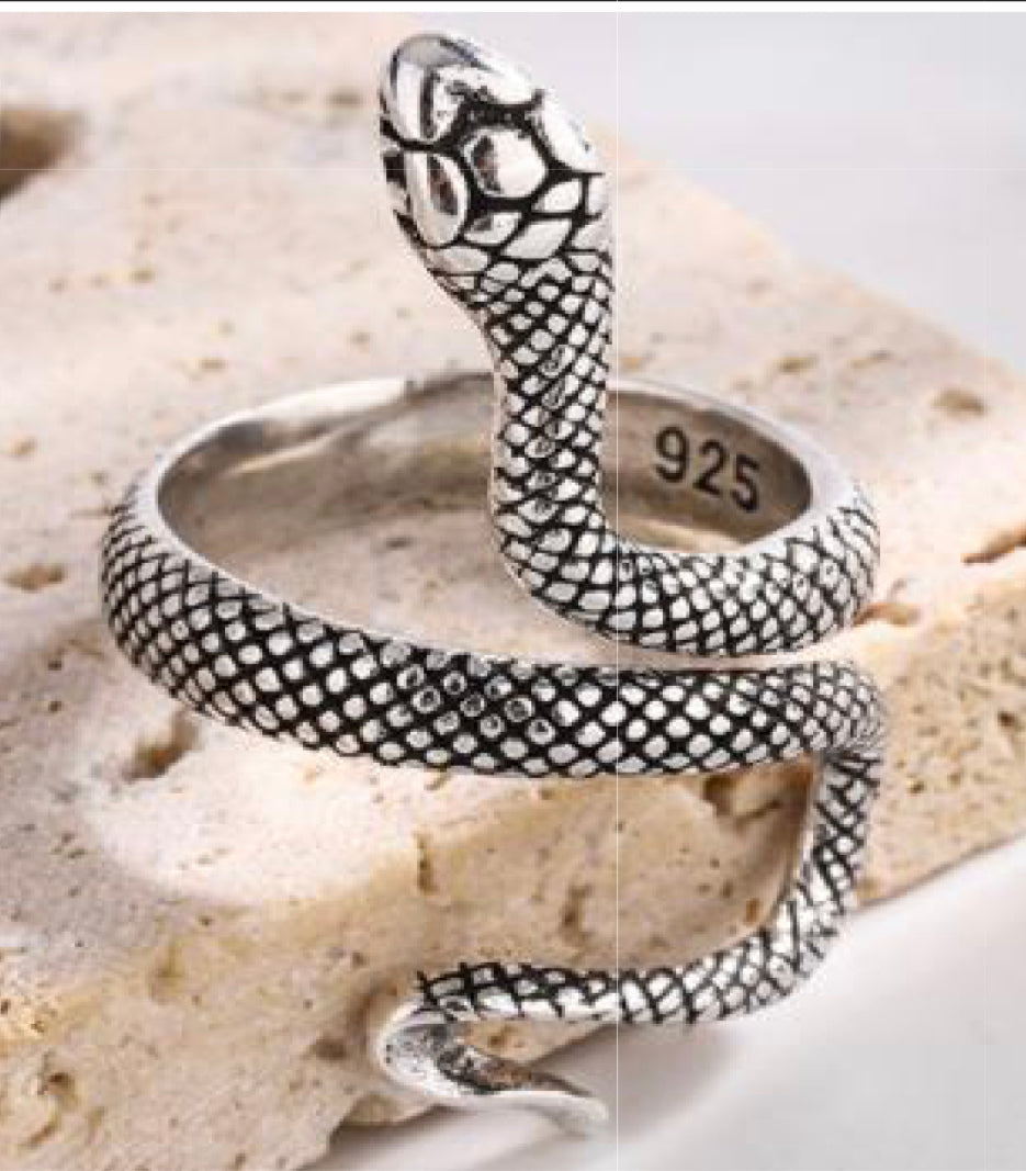 Silver Textured Snake Wraparound Ring