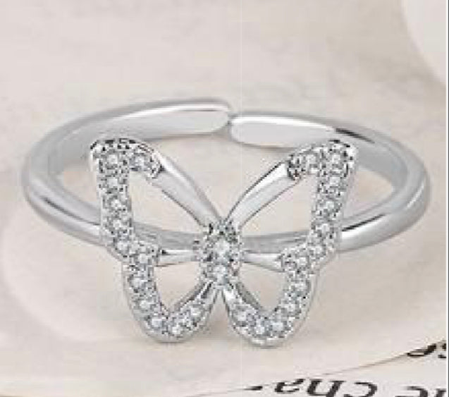 Silver Butterfly Outline Ring