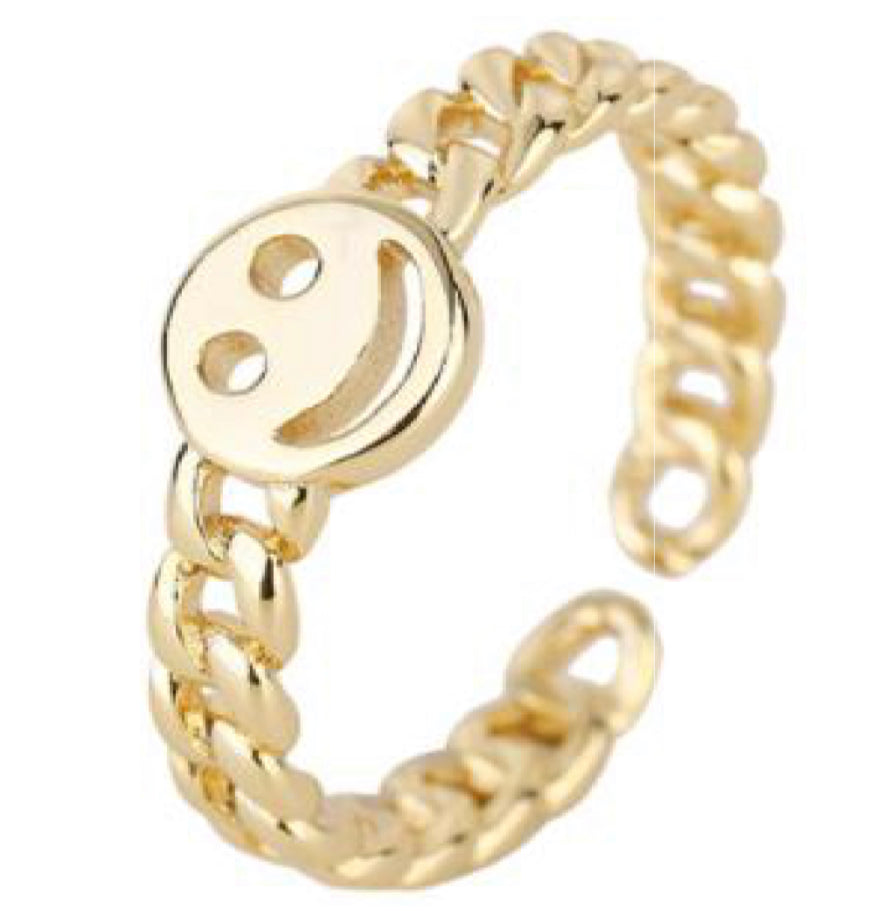 Gold Smiley Adjustable Ring
