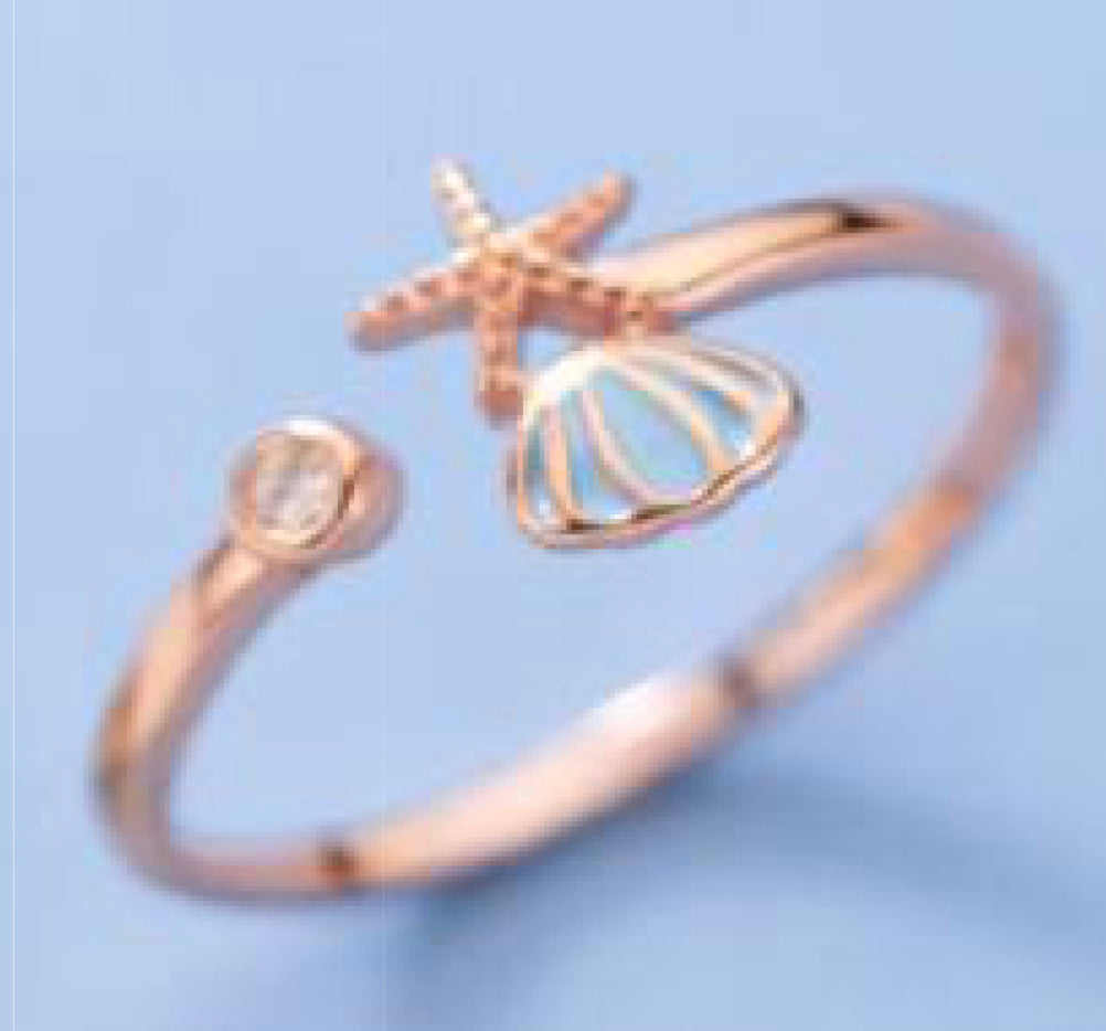 Dainty Rose Gold Shell & Starfish Ring