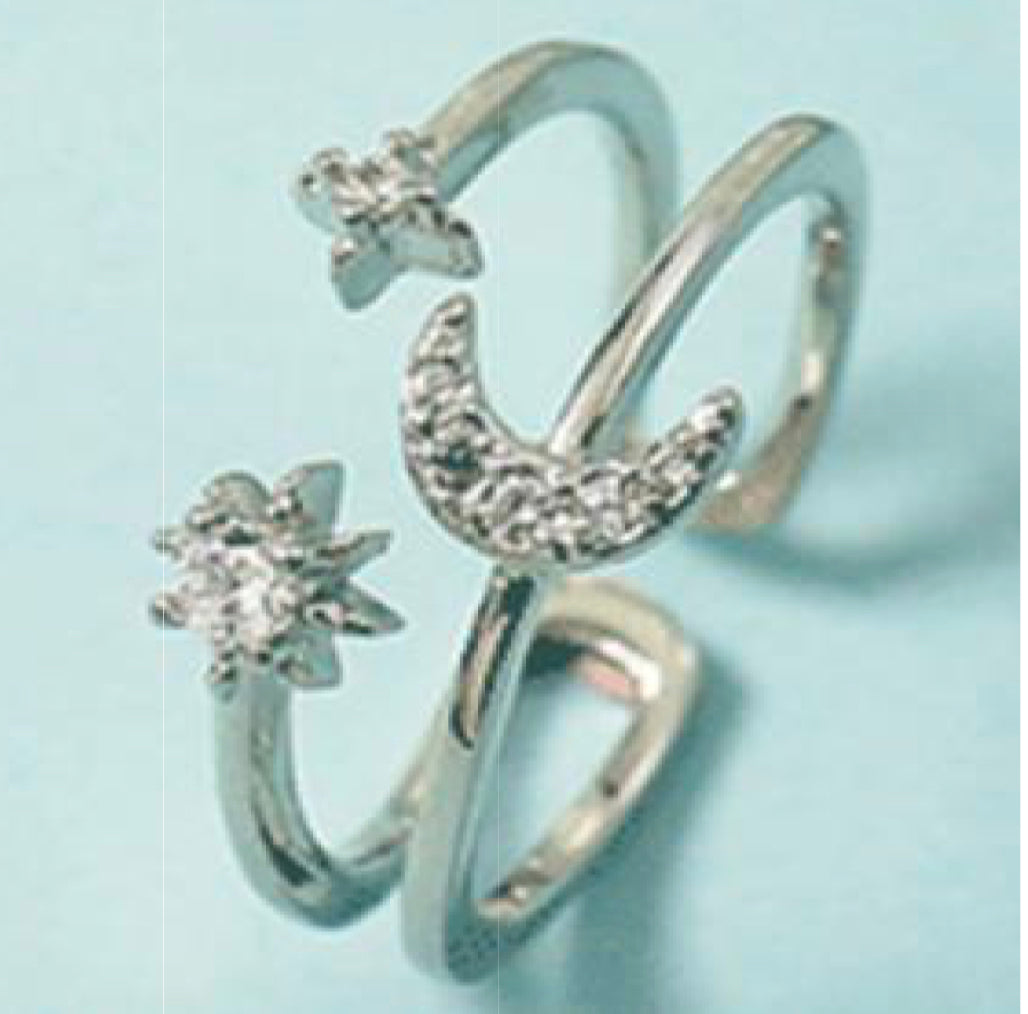Silver Moon Star Double Ring