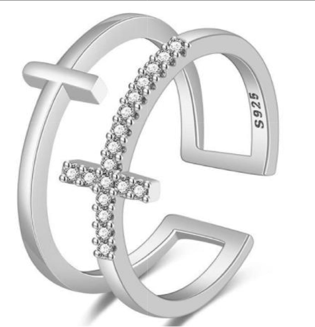 Silver Double Cross Ring