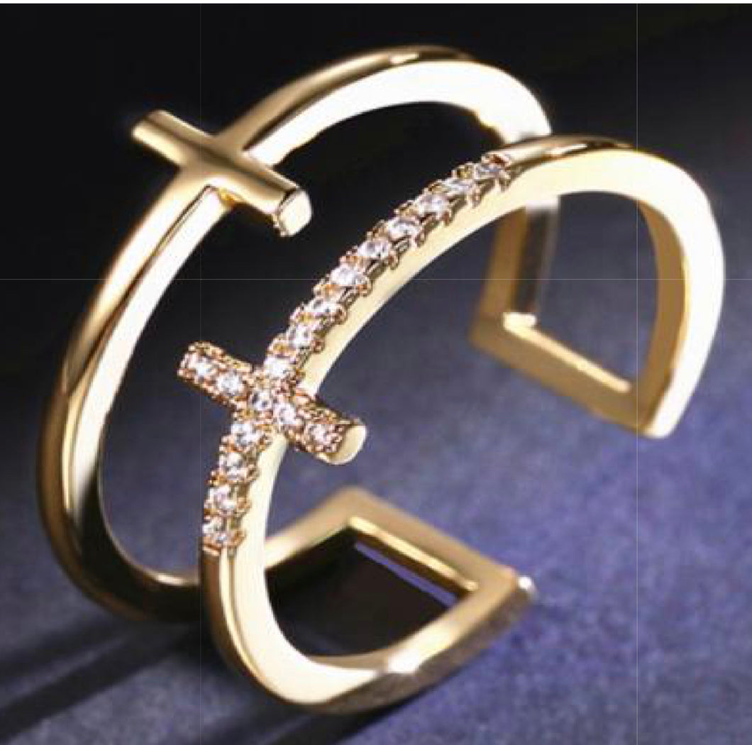 Gold Double Cross Ring