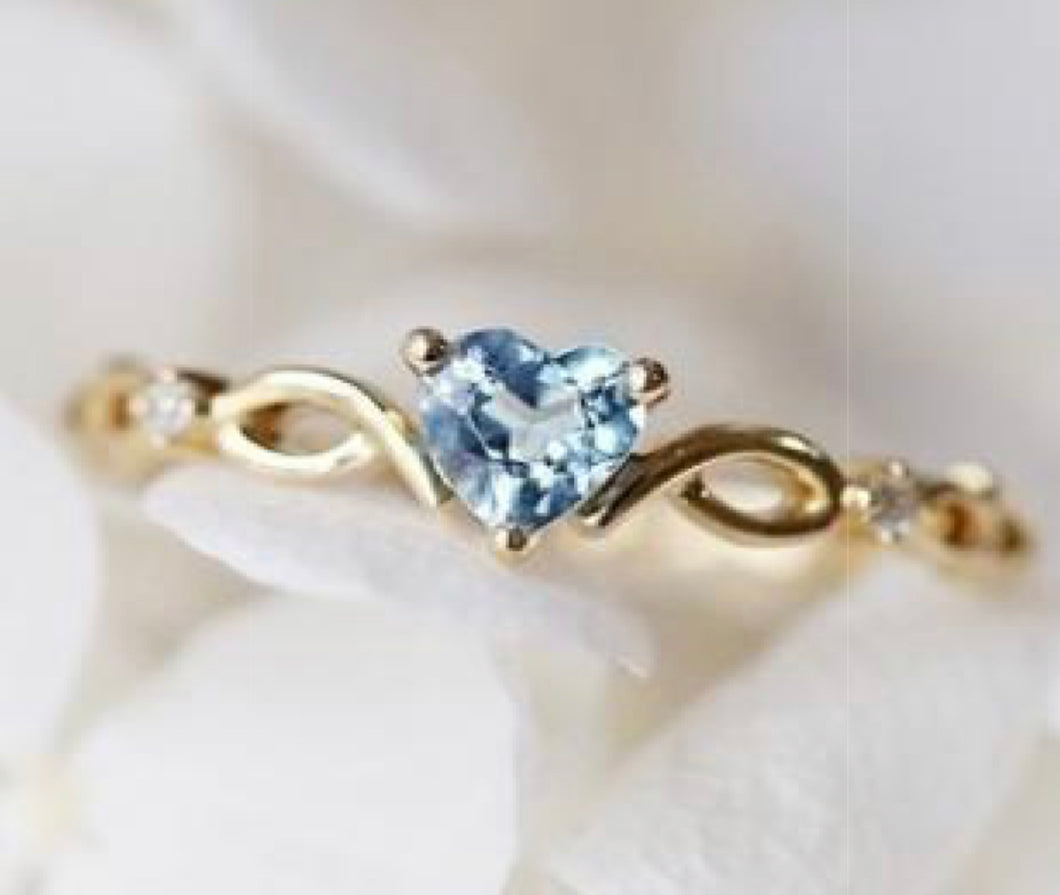 Gold Blue Heart Princess Ring