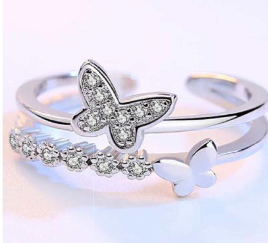 Silver Butterfly Double Ring
