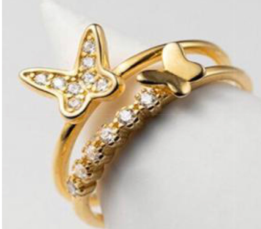 Gold Double Butterfly Ring