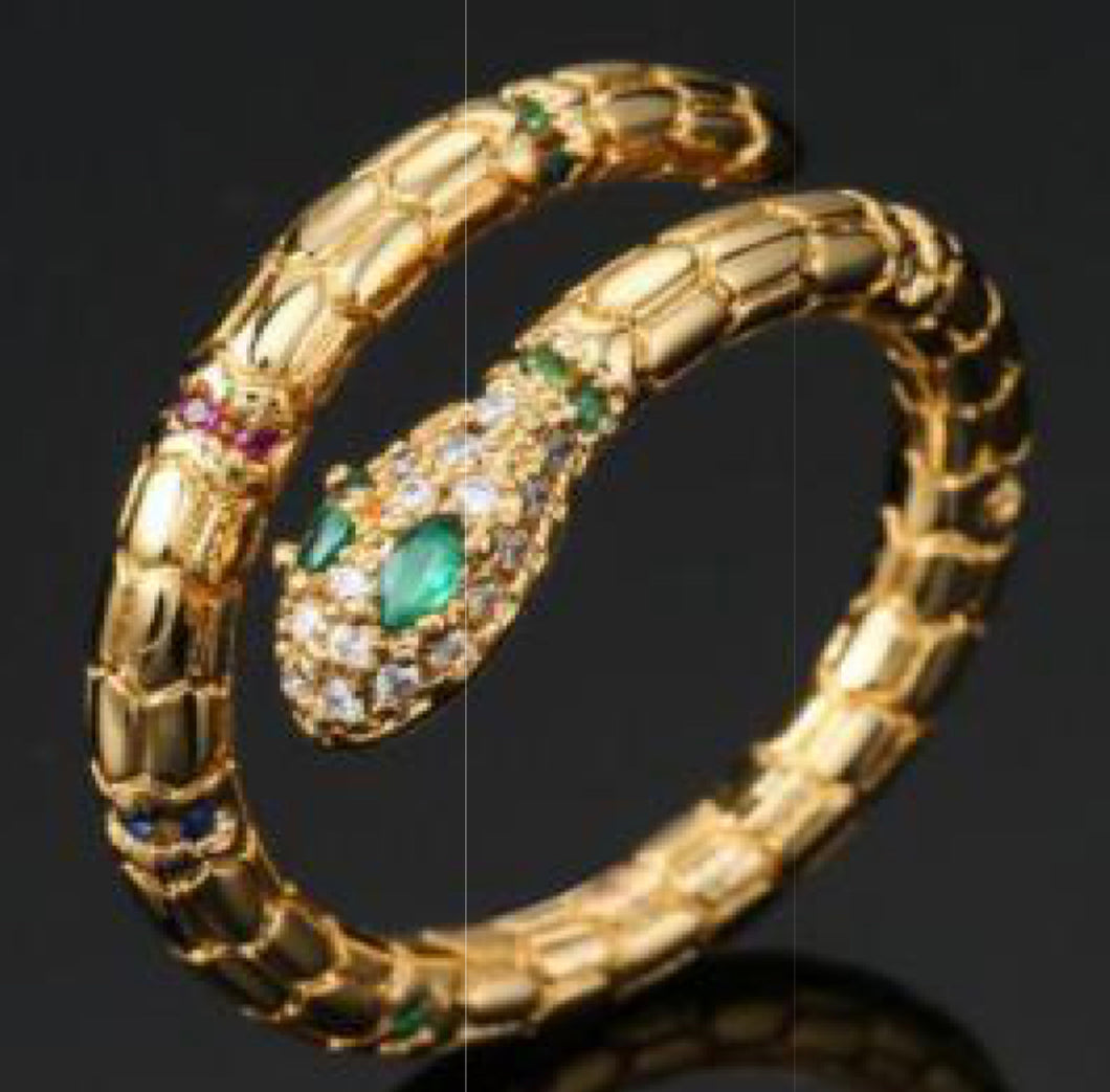 Gold Green Eye Snake Ring