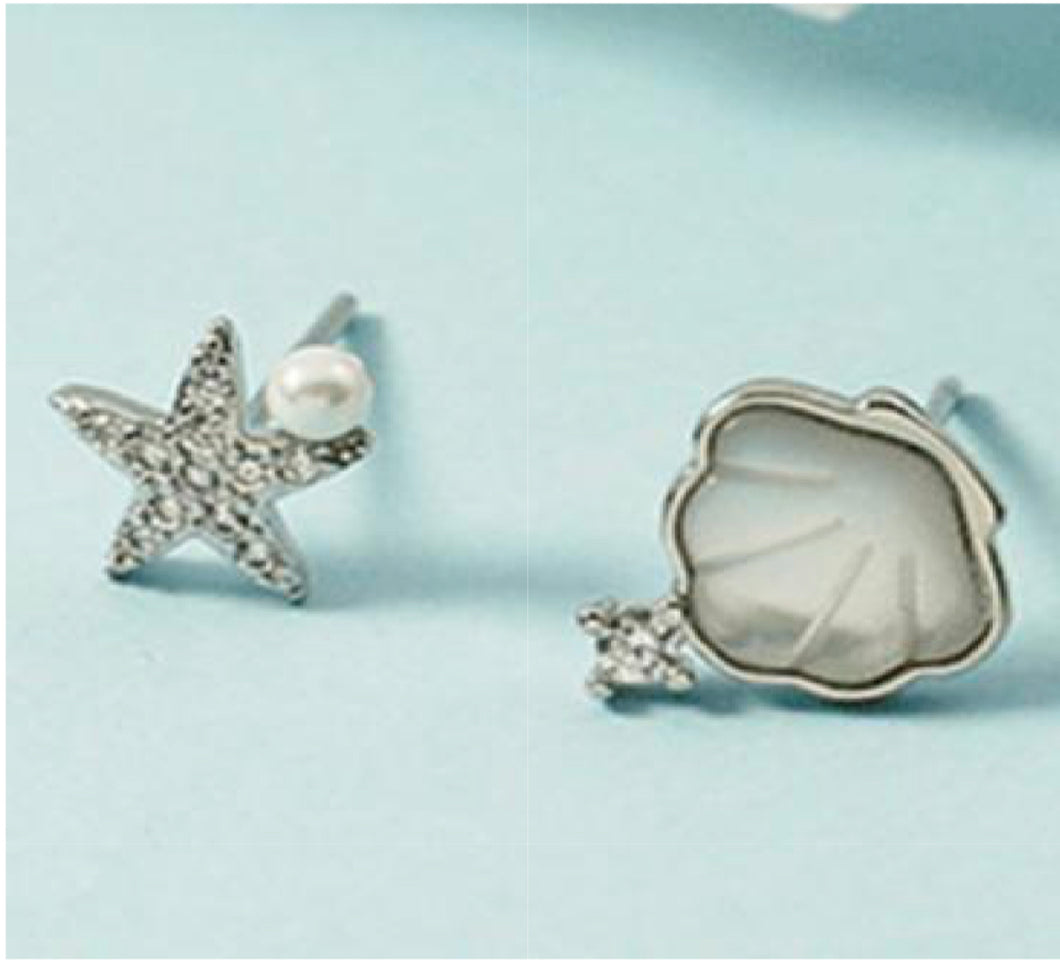 Dainty Asymmetrical Shell Starfish Earrings