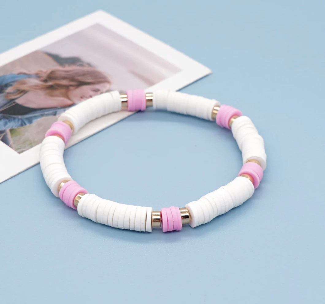 Pink White & Gold Beach Bracelet