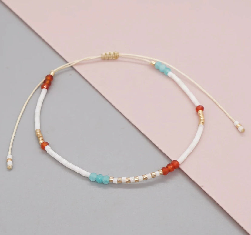 White , Blue, Gold orange and Turquoise miyuki bead Bracelet