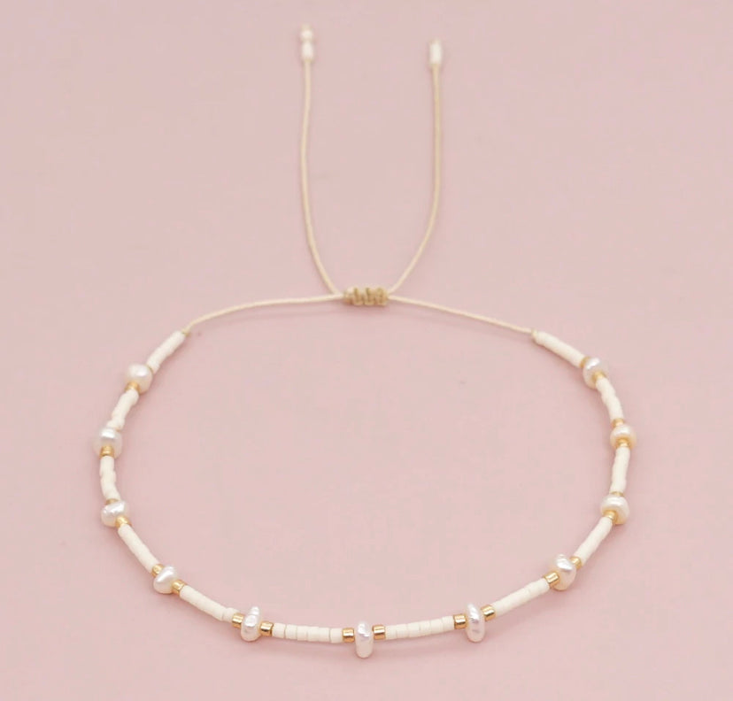 White Adjustable Pearl Bracelet